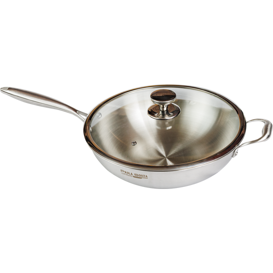 Wok 34cm Inox Corpo Triplo Paula Souza™ + Tampa de presente