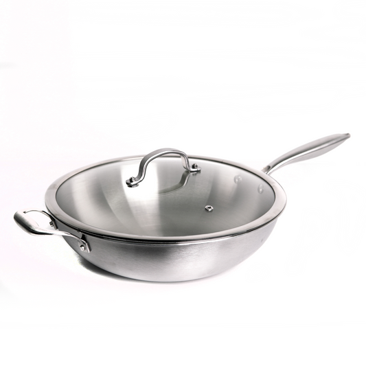 Wok 34cm Inox Corpo Triplo Paula Souza™ + Tampa de presente