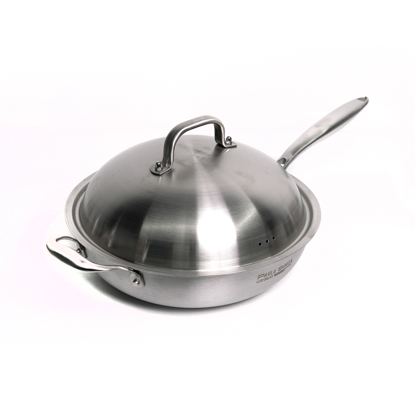 Wok 30cm Inox Corpo Triplo Paula Souza™ + Tampa de presente